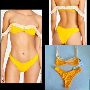 NWT WeWoreWhat Bikini Set Tassel Fringe Boho Tulum